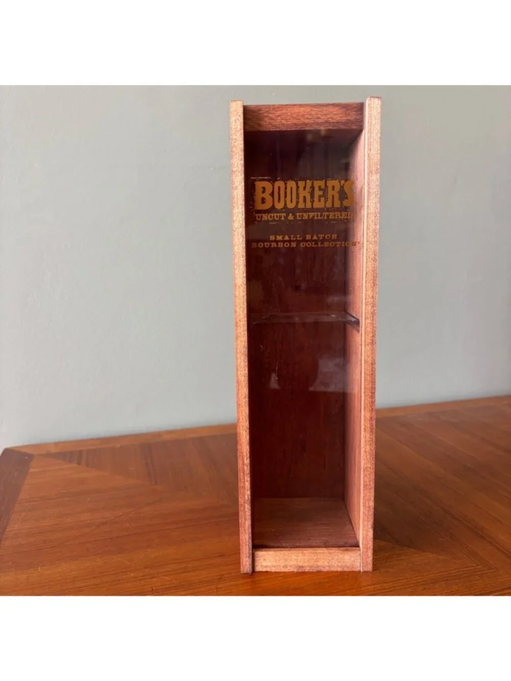 Bookers Bourbon Wooden Box Empty Plexiglass Lid 14x4 Craft Wine Whiskey Case